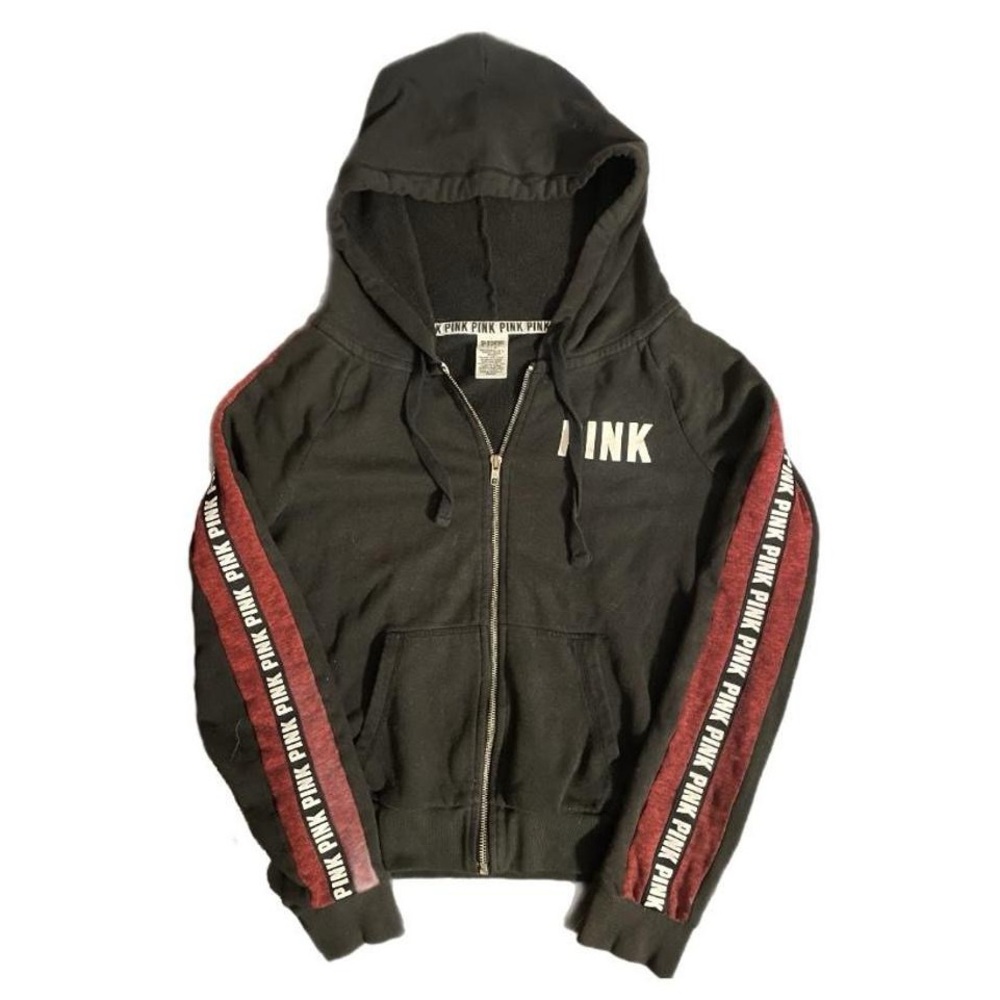 VS PINK Black and Maroon Zip-Up Hoodie